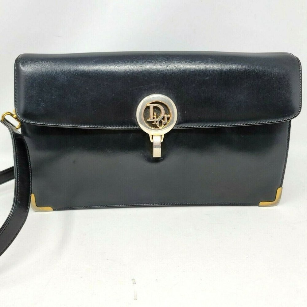 Auth Christian Dior Leather Shoulder Clutch Bag